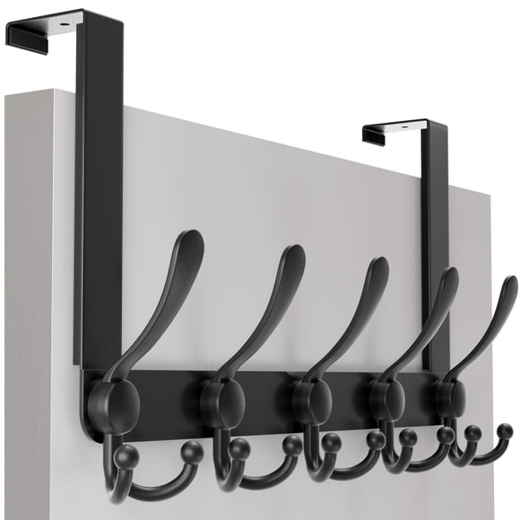 SKOLOO Over The Door Hook 5 Tri Hooks, Stainless Steel Heavy Duty Over Door Hook for Hanging Coats Clothes Towels, Over Door Hanger for Bathroom Bedr