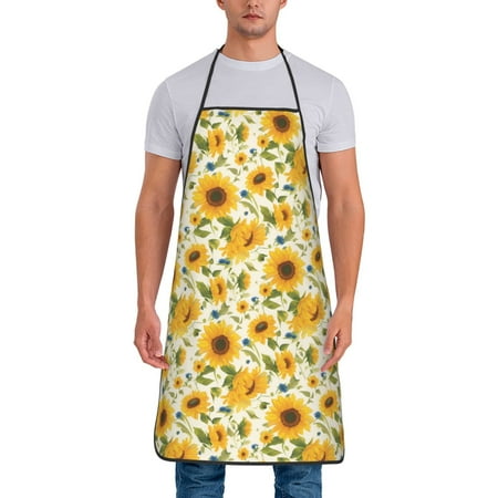 

Junzan Beautiful Countryside Sunflower Print Kitchen Cooking Aprons Chef Apron for Men and Women Professional for Cooking Bib Aprons for Kitchen/Crafting/BBQ/Drawing