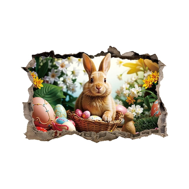 Easter Happy Wall Decoration 3D Effect Rabbit Wall Decoration Easter Egg Wall Stickers Large Rabbit Wall Stickers Cartoon Rabbit Wall Stickers Suitable For Children's Rooms Bathroom Wall Decals Wall