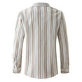 thumbnail image 4 of Iugvhana Mens Striped Printed Shirts Cotton and Linen Casual Long Sleeve Button Shirt Slim Fit Lapel Collar Blouse Brown XXL, 4 of 8