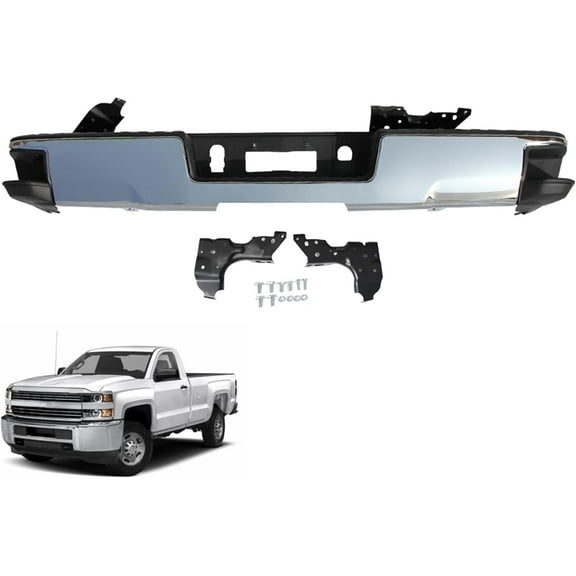EPOTOOR Rear Bumper Chrome Steel Replacement for Silverado 2014 2015 2016 2017 2018 without Park Assist Sensor Holes