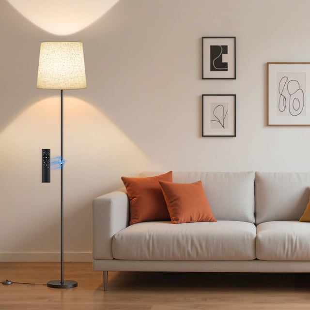 SIBRILLE Floor Lamp with Linen Shade, Dimmable Tall Standing Lamp with Remote Control & 4 Color Temperatures, Modern Floor Lamps