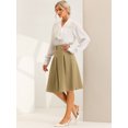 thumbnail image 4 of Falda midi plisada Allegra K para mujer con decoración de botones Cintura alta informal Faldas de columpio Caqui XL, 4 of 6