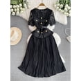 thumbnail image 5 of Vestidos ahuecados de encaje de alta calidad para mujer, vestidos de oficina OL, retales con cinturón, vestidos plisados grandes, línea A, novedad de verano, 5 of 5