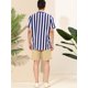 thumbnail image 5 of Camisa a rayas para hombre Lars Amadeus manga corta color block con botones playera de playa Azul marino M, 5 of 6