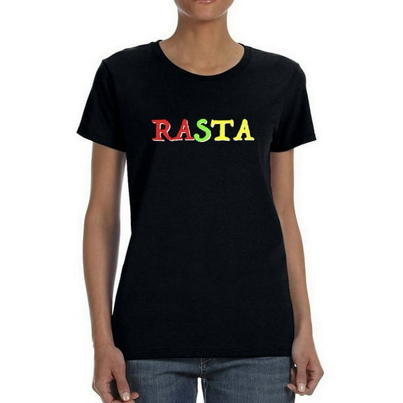"Rasta" Trendy Rastafari Quote Women Black T-Shirt, Female Small