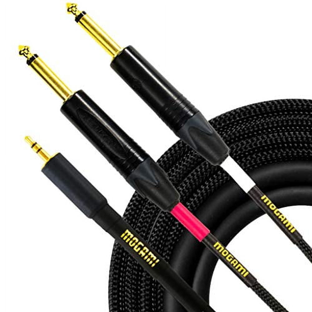 Mogami GOLD 3.5-2TS-15 Stereo Audio Y-Adapter Cable, 3.5mm TRS Plug to Dual 1/4" TS Plugs, Gold Contacts, Straight Connectors, 15 Foot