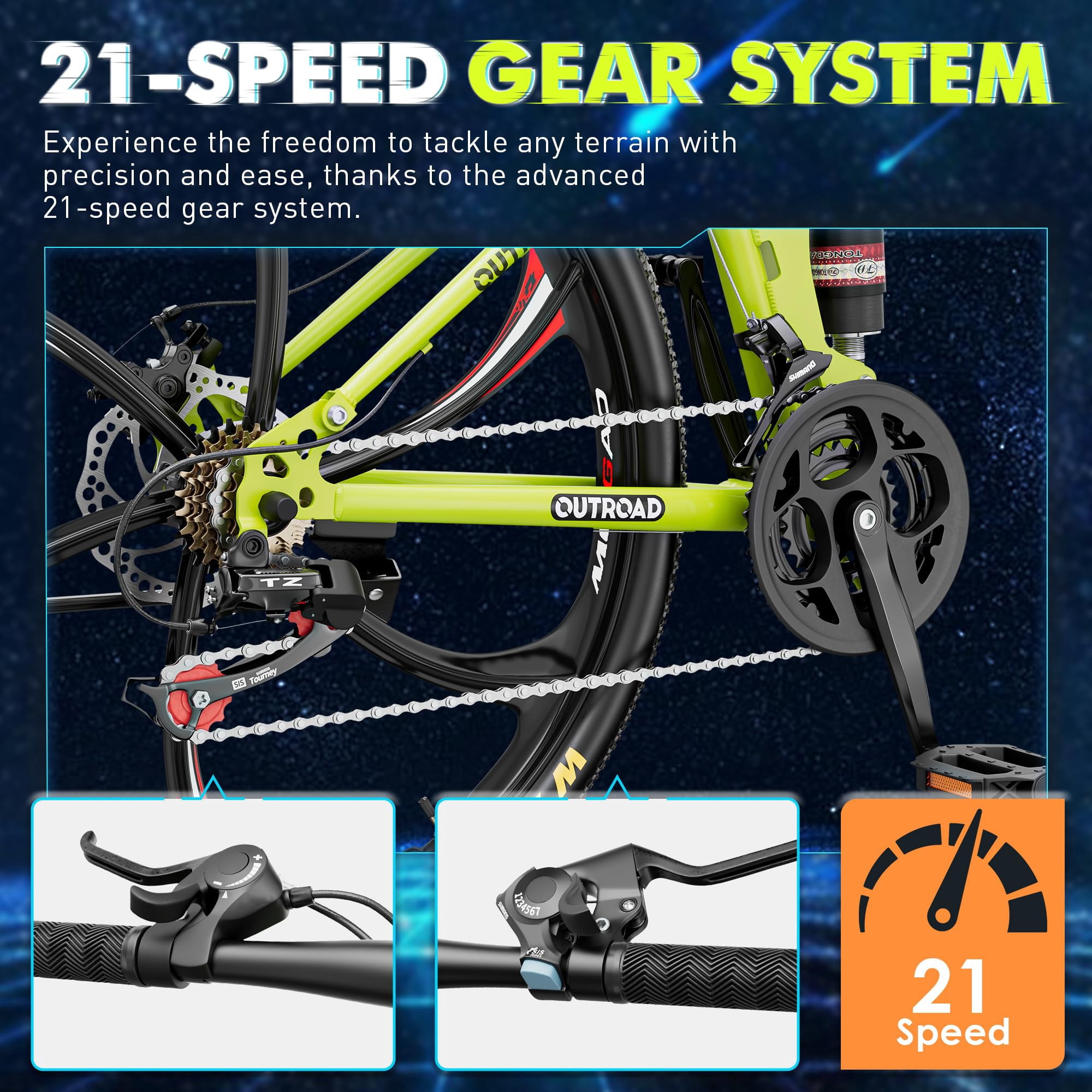 Marknig 26 inch Folding Mountain Bike, 21 Speed Full Suspension High-Carbon Steel Foldable Bicycle with Dual Disc Brake for Adults, Green