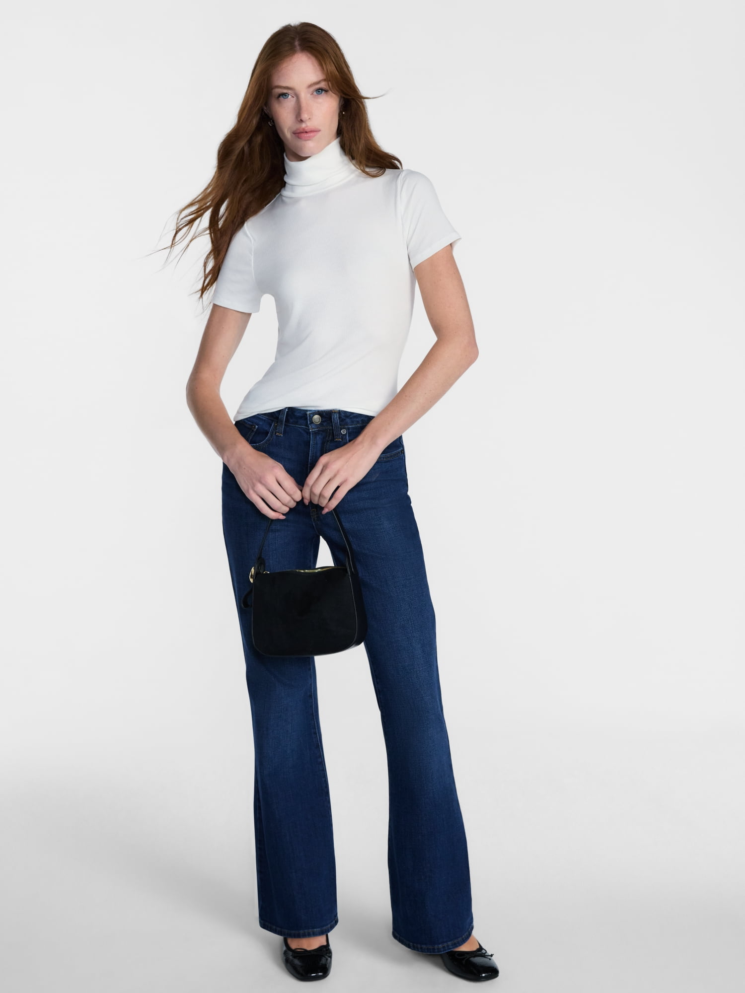 Scenario Women's Turtleneck Top with Short Sleeves, Sizes XS-XXXL