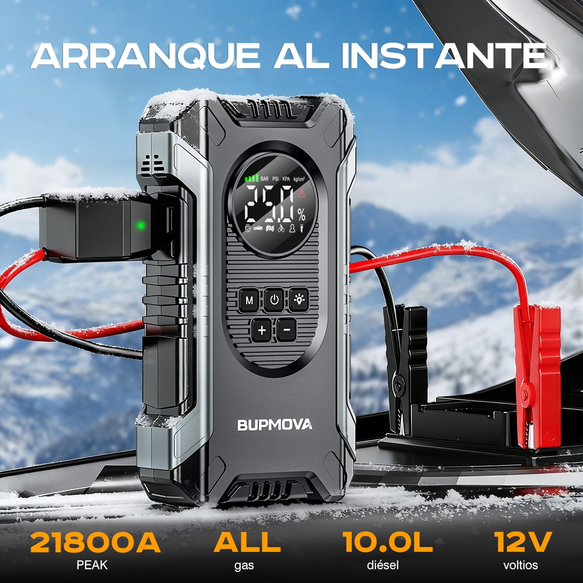 BUPMOVA 21800A Car Jump Starter Battery Pack with Air Compressor 150 PSI,12V Battery Booster Charger - Portable Tire Inflator with Power Bank, LED Light, LCD Display, up to All Gas/10L Diesel