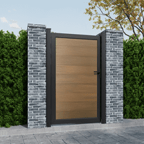 Mondaria Wood Plastic Privacy Fence Gate 6ft(H) x 3ft(W), Metal Frame with Knob Kits, Durable Composite Outdoor Gate,Brown