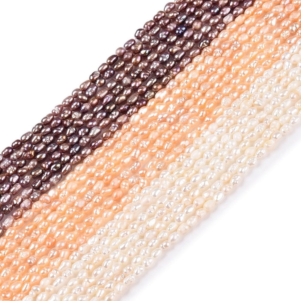 Natural Cultured Freshwater Pearl Beads Strands Rice Mixed color 2.5~4.5x1.5~2.5mm Hole: 0.5mm 79~81pcs/strand 13.78 inch(35cm)