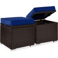 thumbnail image 1 of JJUN Set of 2 Wicker Ottomans, Multipurpose Outdoor Furniture for Patio, Backyard, Additional Seating, Footrest, Side Table w/Storage, Removable Cushions - Navy/Brown, 1 of 15