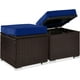 thumbnail image 1 of JJUN Set of 2 Wicker Ottomans, Multipurpose Outdoor Furniture for Patio, Backyard, Additional Seating, Footrest, Side Table w/Storage, Removable Cushions - Navy/Brown, 1 of 15
