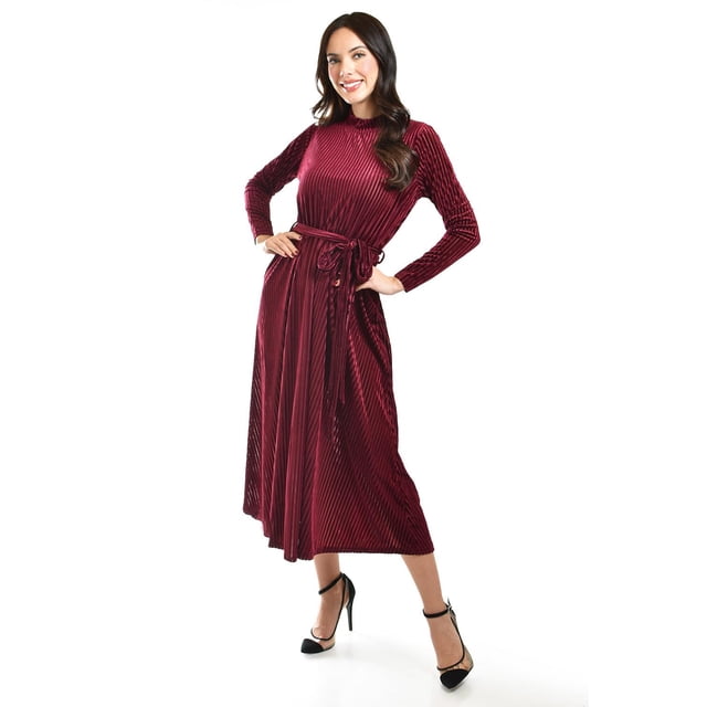 Vestido midi de terciopelo Roman Fashion 3826 Vino