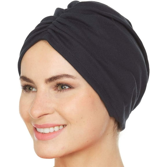 Beemo Women’s Cancer Turban Outerwear - Gathered Hair Wrap for Adult Female - Black