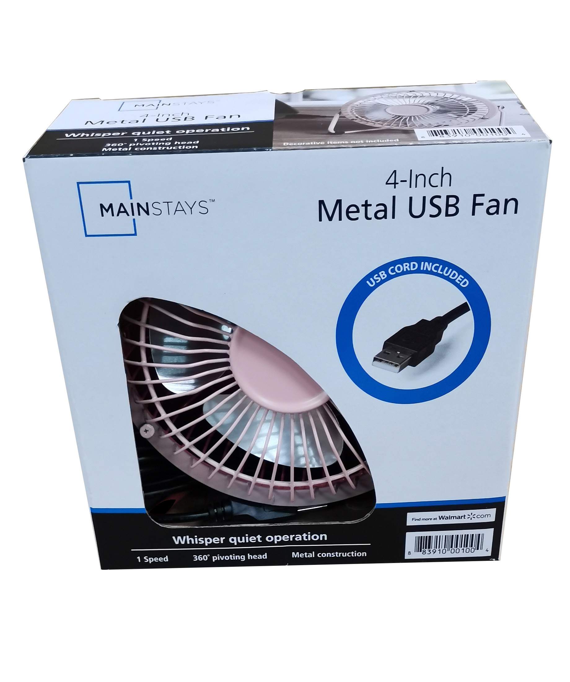 Mainstays 4 inch Metal Mini 360-degree Pivot USB Personal Desktop Fan, Pearl Blush - image 4 of 9