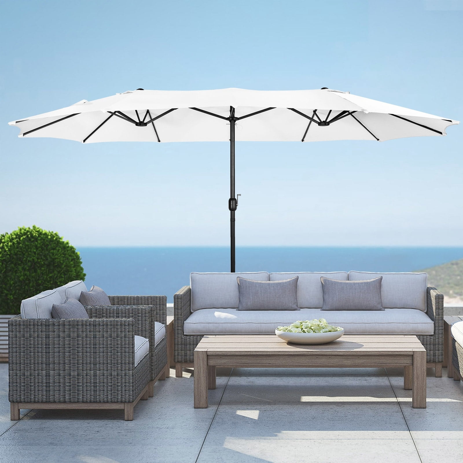 Polytrends Johnn 15-foot Double-Sided Outdoor Offset Patio Twin Umbrella Lime 15'