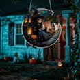 thumbnail image 3 of BNNG Halloween Ghost Stained Glass Suncatcher Hand Painted Window Hangings Suncatcher Halloween Goth Decoration for Home, Office, Kitchen, Living Room, Wall (Witch,8" Diameter), 3 of 6
