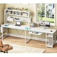 thumbnail image 3 of SEDETA White L Shaped Office Desk, 57.5” Corner Computer Desk with Power Outlet Pegboard and Keyboard Tray, Gaming Table with LED Lights, Hutch and Storage Shelves for Home Office, 3 of 14