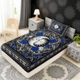 thumbnail image 4 of Erosebridal Boho Sun and Moon Twin Sheet Sets, Bohemian Aztec Mandala Bedding, Black Gray Blue, 3-Piece 1 Flat Sheet, 1 Fitted Sheet and 1 Pillowcase, 4 of 5