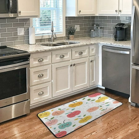 

Long Floor Mat 39x20Inch Kitchen Mat Bathroom Mat Living Room Mat Bedroom Mat Absorbent Delicate Fabric No Ball Do Not Fade Color Cartoon Apple Cute