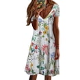 thumbnail image 4 of Vestido de verano para mujer, informal, con cuello en V, estampado floral, de manga corta, vestido de playa, vestido de línea A Pompotops  ghjkhdj15561, 4 of 8