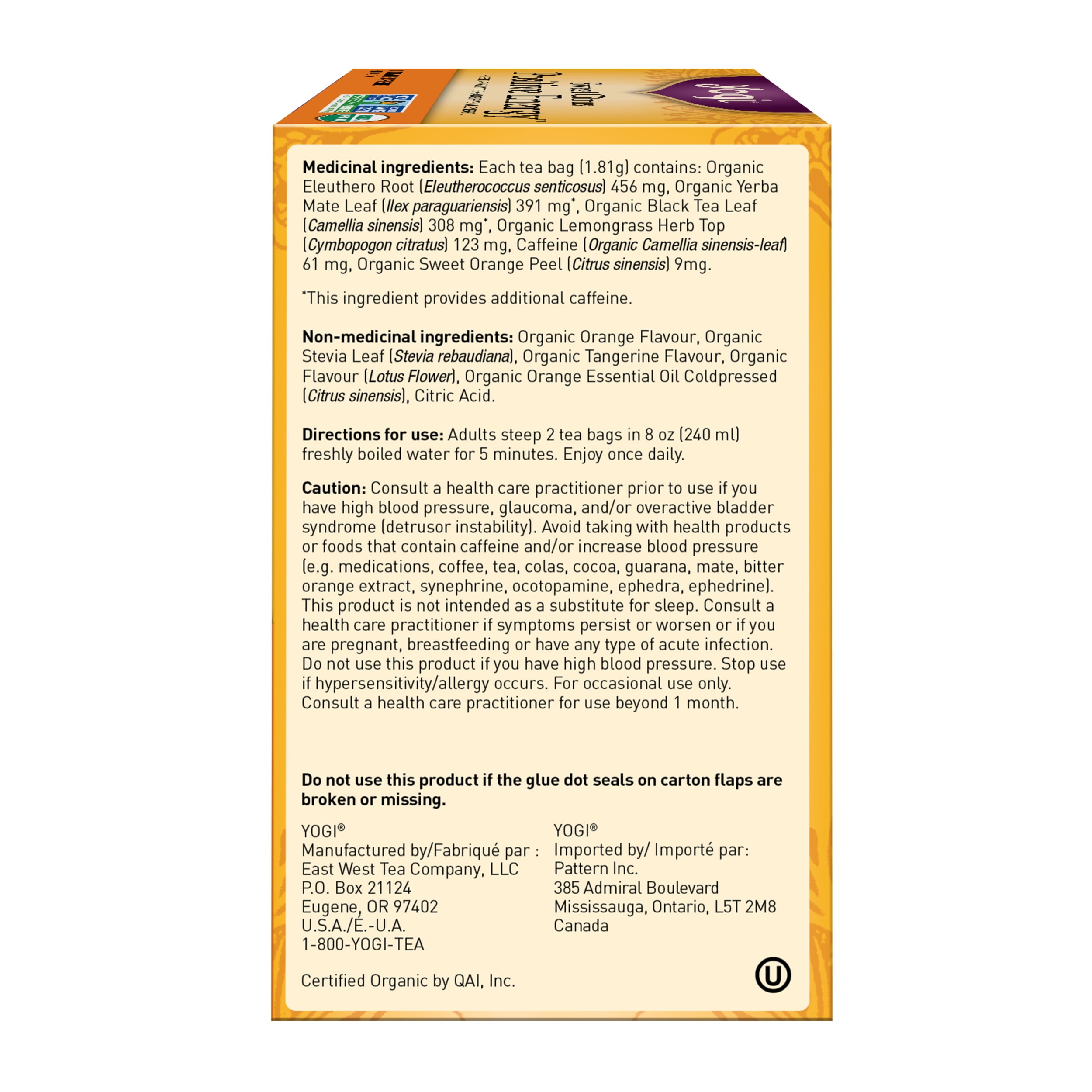 Yogi Sweet Citrus Positive Energy, Contains Caffeine Black Tea Bags