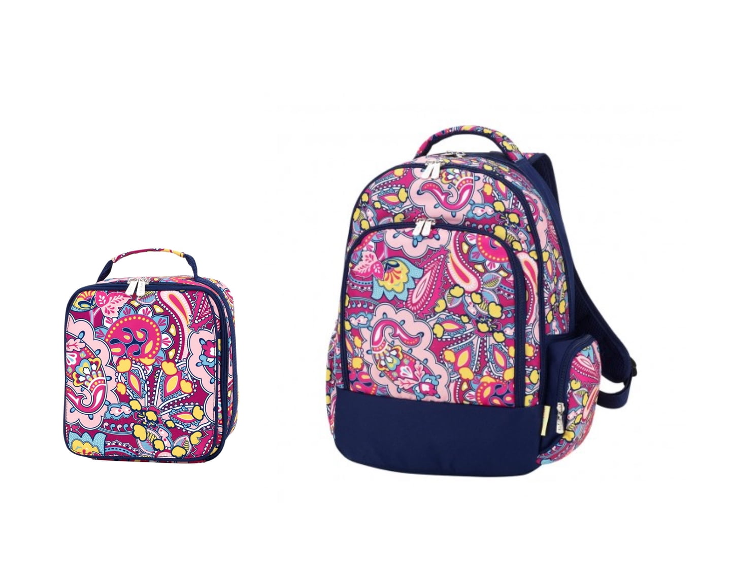 Ellison Hot Pink Paisley 17 x 12 Polyester Fabric Backpack and Lunchbox