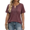 thumbnail image 3 of Fantaslook Lace Plus Size Tops for Women V Neck Short Sleeve Blouses Summer Tunic Shirts, 3 of 11