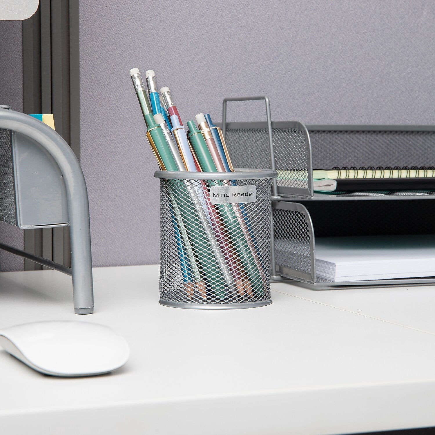 Mind Reader Metal Pen and Accessory Holder Desk Organizer Silver 3-Pieces (CLIPMESH3-SIL)