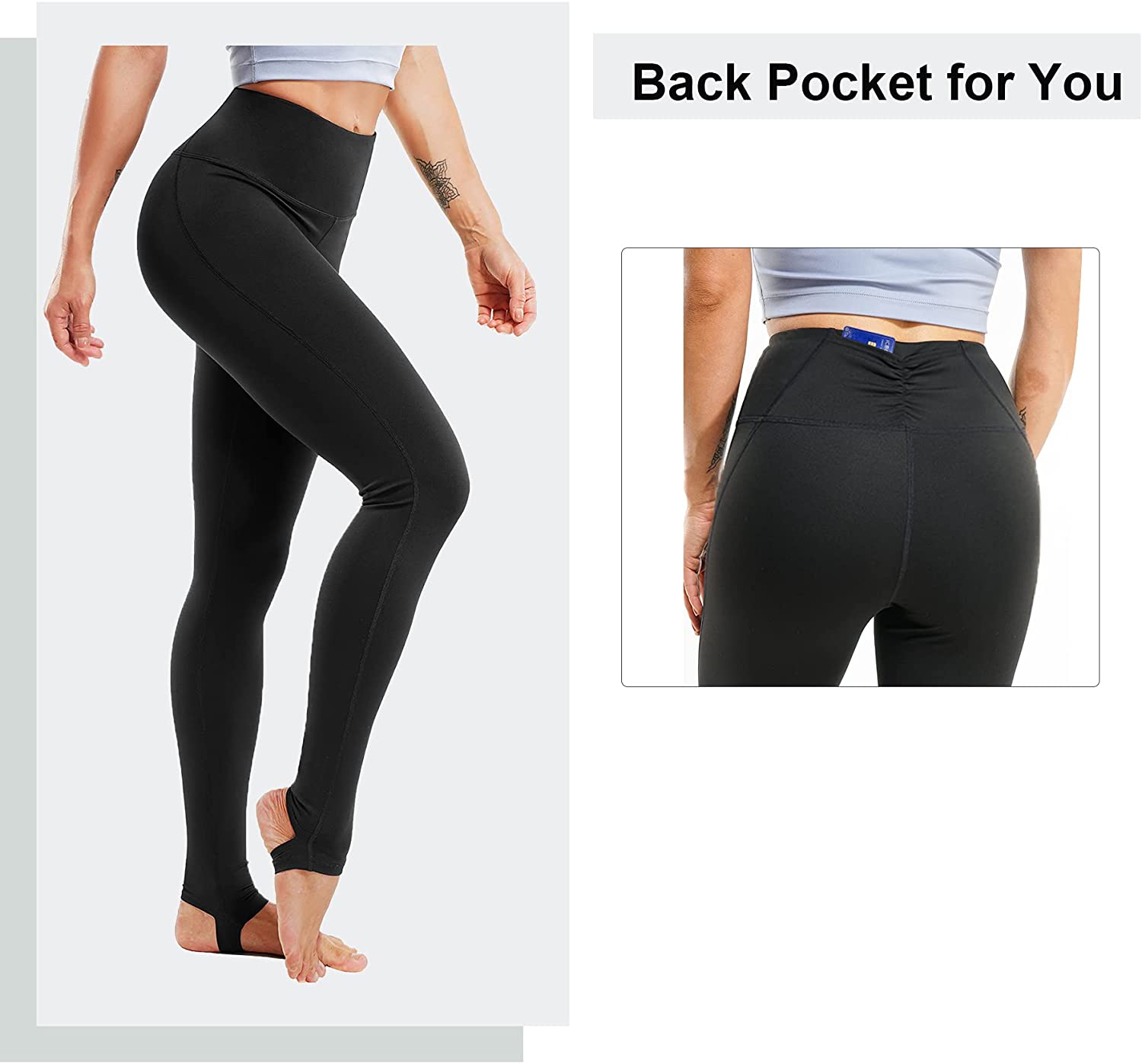 Nebility High Waist Yoga Pants Stirrup Leggings for Women Pocket Extra Long  Over The Heel Leggings Foot Straps for women(BLack, XL) - Walmart.com