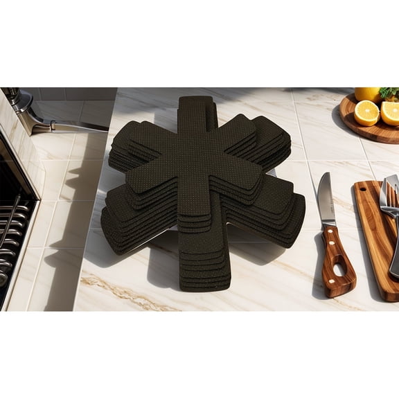 Aoluguya 12 Pack Felt Pot Pan Protectors Anti-Slip Cookware Separators Dividers for Stacking Storage & Organization 3 Sizes Black
