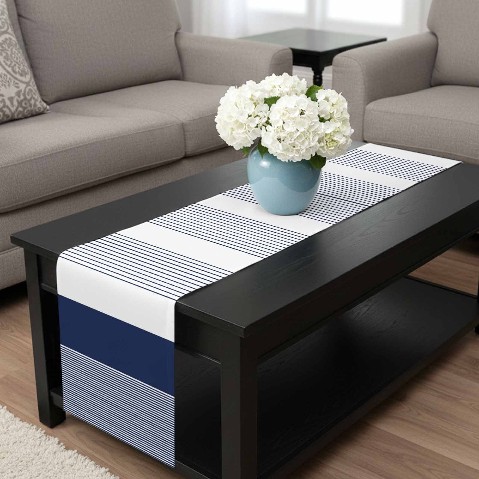 Navy Blue Stripe Table Runner 36 Inches Long, Modern Rustic Horizontal Blue Striped Kitchen Coffee Dining Table Decoration for Home Party Birthday Wedding Home Decor 13x36 Inches