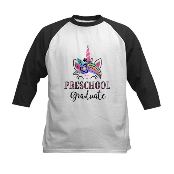 CafePress - Preschool Graduate Unicorn Baseball Jersey - Kids Cotton Baseball Jersey, 3/4 Sleeve Shirt