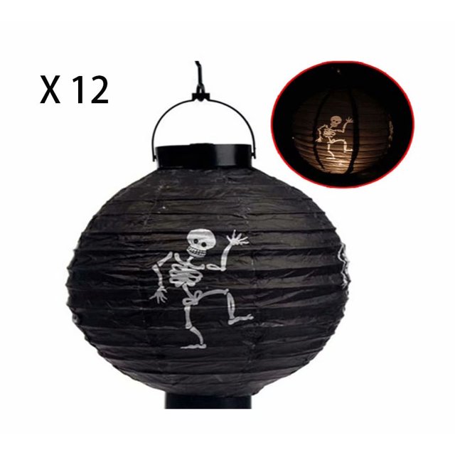 12 PCS Linterna de Papel de Calabaza de Halloween Jack Lantern, para Fiesta de Halloween Bodas Jardín Dormitorio Bar Decoración Interior Exterior 20 * 22 cm Esqueleto Rojo Verde