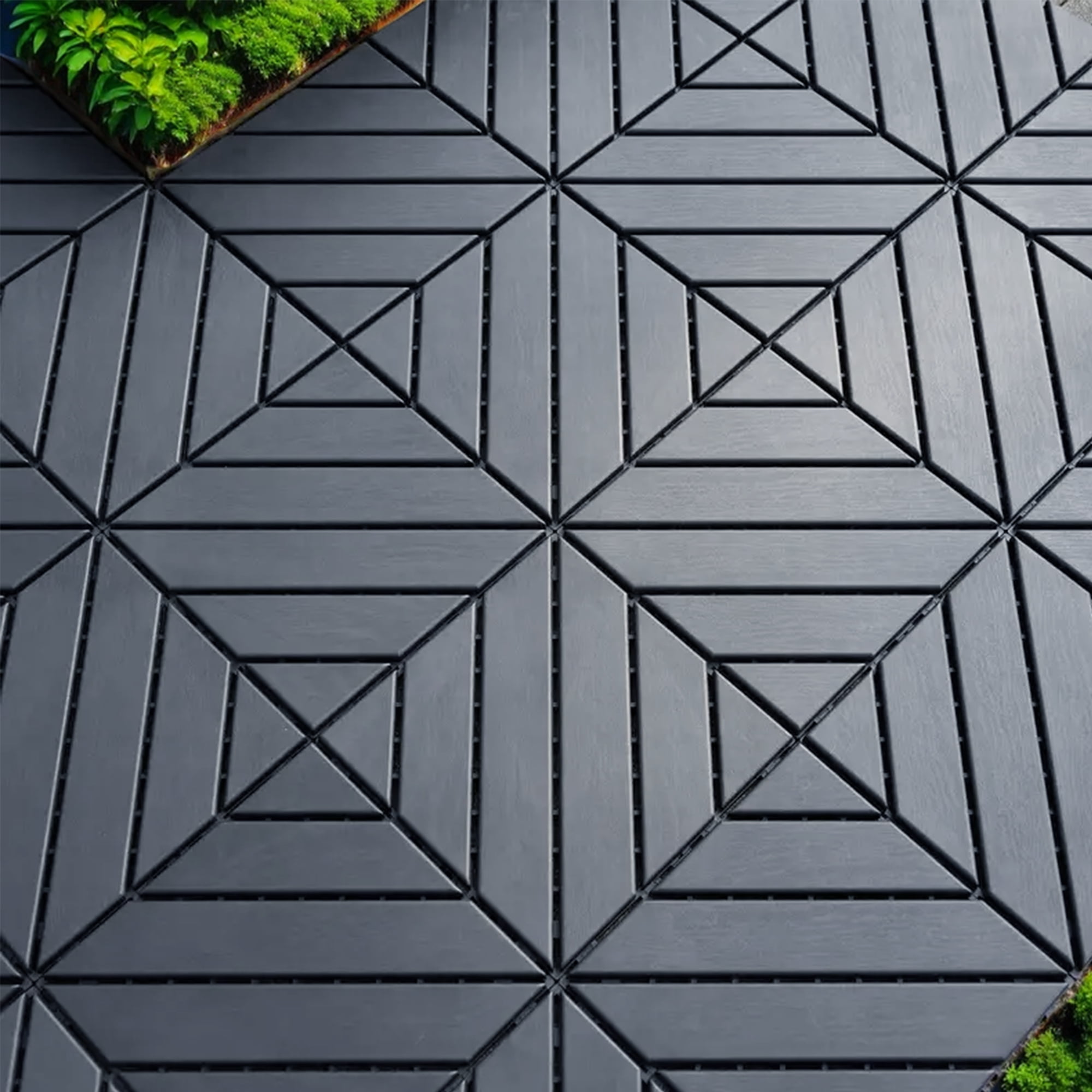 Miniyam 44 Pcs Interlocking Deck Tiles, 12" x 12", Polypropylene, for Outdoor Balcony Garden Gray