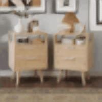 Set of 2 with 2 Drawers, 15.4" Modern Storage Bedside Table with Handles, Wooden End Table for Bedroom, Natural Wood