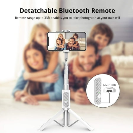 ATUMTEK Bluetooth Selfie Stick Tripod, Extendable 3 in 1 Aluminum Selfie Stick with Wireless Remote and Tripod Stand 270 Rotation for iPhone Pro/XS Max/XS/XR/X, Samsung and Smartphone White