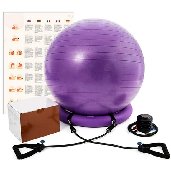 Yoga Ball Chair, Exercise Ball with Leak-Proof Design, Stability Ring&2 Adjustable Resistance Bands for Any Fitness Level, 1.5 Times Thicker Swiss Ball for Home&Gym&Office&Pregnancy (65 cm)