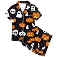 thumbnail image 3 of Halloween Pajamas Kids Size 5-6 Years Nightwear Full Print Short Sleeve Top with Elastic Shorts Soft Pjs for Girls Black, 3 of 6