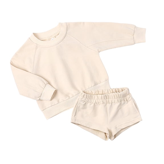 Liyamei Toddler Boys Girls Clothes Set Kids Long Sleeve Crewneck Loose Sweatshirt Athletic Shorts Set Tracksuits Outfits Girls Casual Sets Size Beige 2-3 Years
