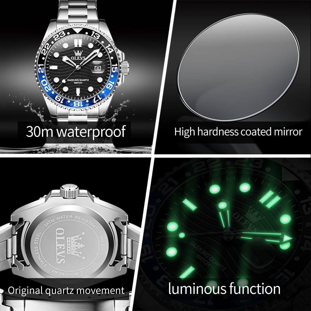 OLEVS Mens Watches, Silver Dress Gold Classic Luxury Big Large Face Waterproof Watches for Men, Analog Two Tone Stainless Steel Men Wrist Watch with Date Relojes De Hombre , Green/Blue/Black Dial