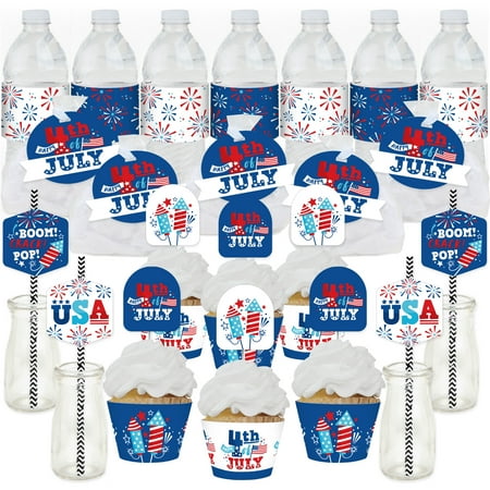 Big Dot of Happiness Firecracker 4th of July - Party Favors and Cupcake Kit - Fabulous Favor Party Pack - 100 Pieces