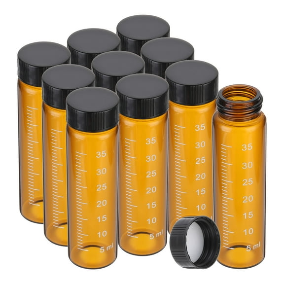 Uxcell 10Pcs 40ml Small Brown Glass Vials with Black Screw Cap, Borosilicate Glass Graduated Sample Bottles