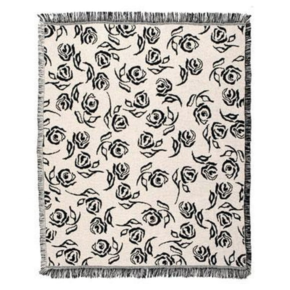 CC Home Furnishings Avacado Green and White Rose Afghan Throw Blanket 50" x 60"