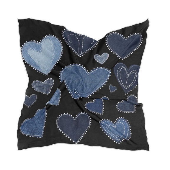 A Pattern Of Denim Hearts Women's Fashion Soft Scarf Square Satin Head Scarf Neck Scarf Head Hair Wraps