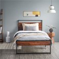 thumbnail image 2 of Yaheetech Metal Platform Bed with Wooden Headboard and Footboard, Twin, Mahogany, 2 of 9