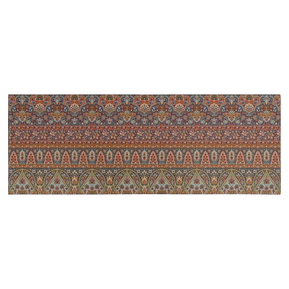 Orange Boho Ethnic Paisley Pattern Kitchen Rug Mat,Kitchen Runner Rugs Non Skid Washable,Decorative Kitchen Floor Mats for Kitchen,Sink,Laundry,17"X47"