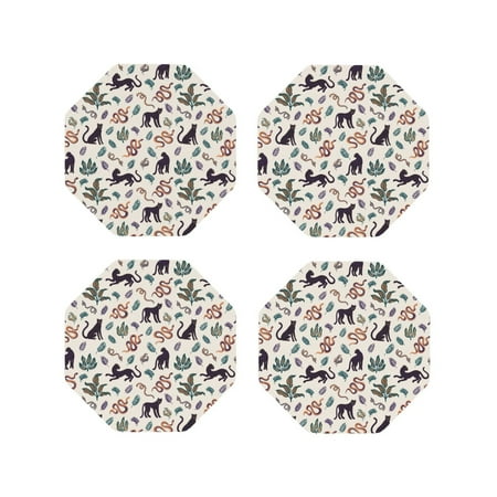 

Fuzoiu Black Cat And Snake Print Leather Coasters Set Drink Coasters Set of 4 for Tabletop Protection Durable PVC Coasters Home Décor and Housewarming Gift-Octagon
